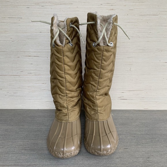 Women's Sz 8 Neutral Beige Tan Quilted Faux Fur Lining Duck Boots - Rubber Soles - Picture 3 of 16